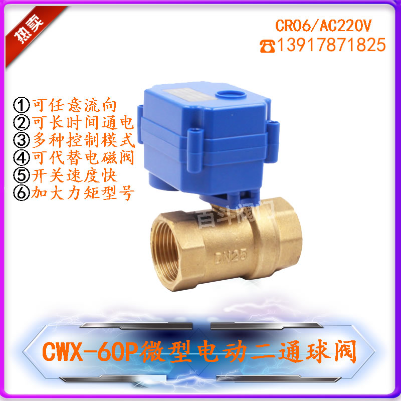 CWX60P微型CR06电动二通球阀AC220V电动双向开关水控阀DN15 20 32