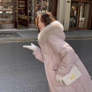 明摩同款大毛领羽绒服女2025新款连帽加厚中长款白鸭绒外套冬季