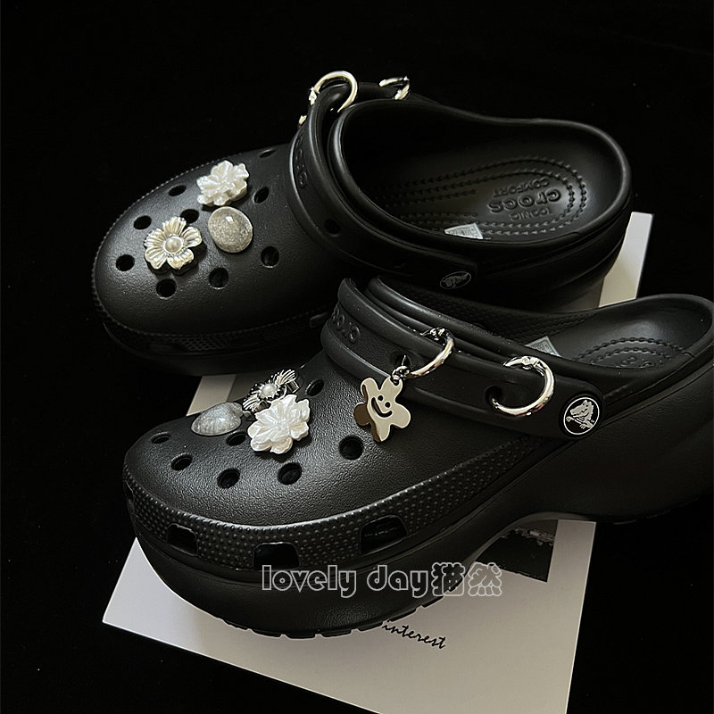 猫然原创 简约冷淡 潮Crocs洞洞鞋云朵鞋花配饰甜酷鞋带金属圈扣