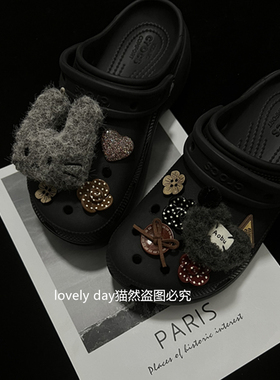 毛绒猫crocs洞洞鞋扣个性配饰