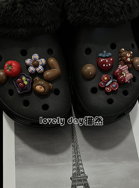 童趣盎然原创设计鞋花适配Crocs洞洞鞋配饰花套装小众可爱鞋面扣