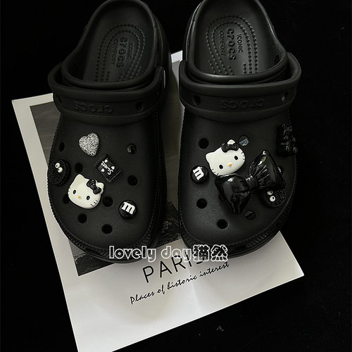 crocs洞洞鞋配饰diy女黑可爱cross鞋花卡骆驰配饰蝴蝶结KT猫鞋扣