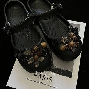 Crocs卡骆驰经典芭蕾洞洞鞋凉鞋配饰高级感豹纹鞋花鞋扣女生聚会