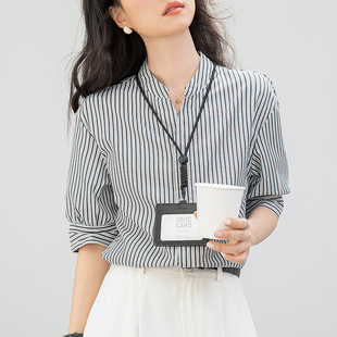 夏季短袖条纹衬衫衬衣女款2026新款爆款夏日法式小上衣设计感小众