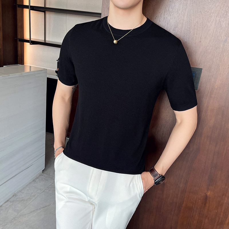 2170-P48男式春夏款冰丝凉爽T恤宽松版圆领五色-纯色，男装T恤，电商A211