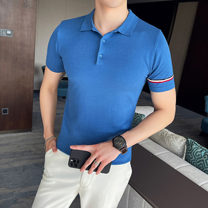 A07-P58 夏季型男短袖针织纯色POLO衫轻熟风 英伦修身翻领T恤4色图片