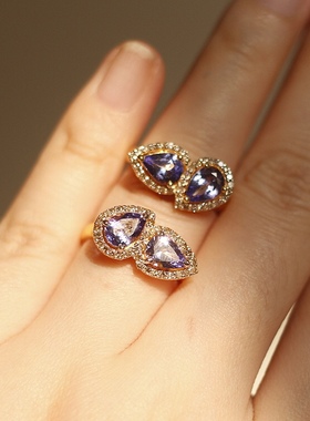 天然高品质坦桑钻石925银戒指