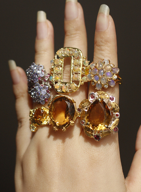 天然欧泊帝王黄水晶橄榄石戒指