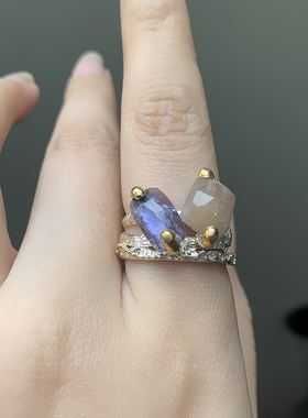 天然坦桑石太阳石925银戒指