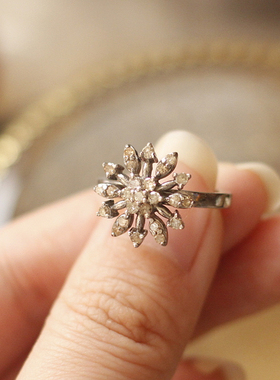 天然钻石925银镀金戒指