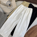 汐家微胖春夏新款松紧高腰薄款直筒裤大码微弹透气吸汗休闲裤