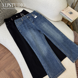 汐家女裤 秋季显瘦百搭烟管裤大码新款高腰弹力直筒基础款牛仔裤