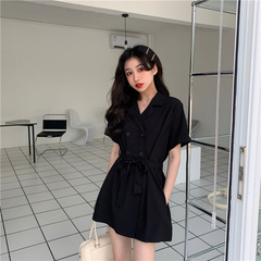 Real shot Korean design Hepburn French close waist air show suit Short Sleeve Dress