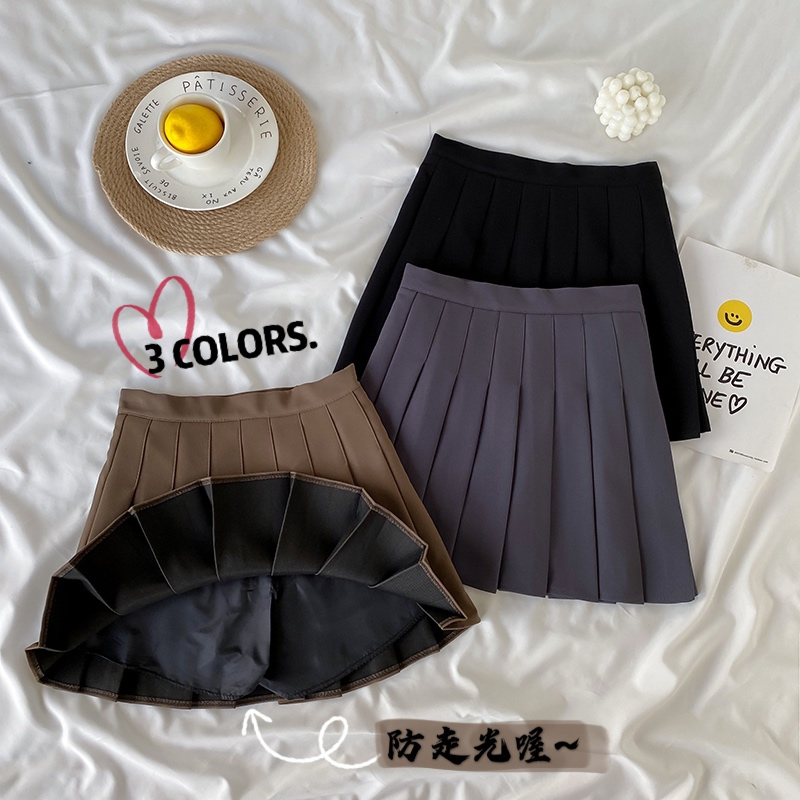 Korean version chic age reduction anti stray light design feeling high waist students show thin and thick pleated skirt