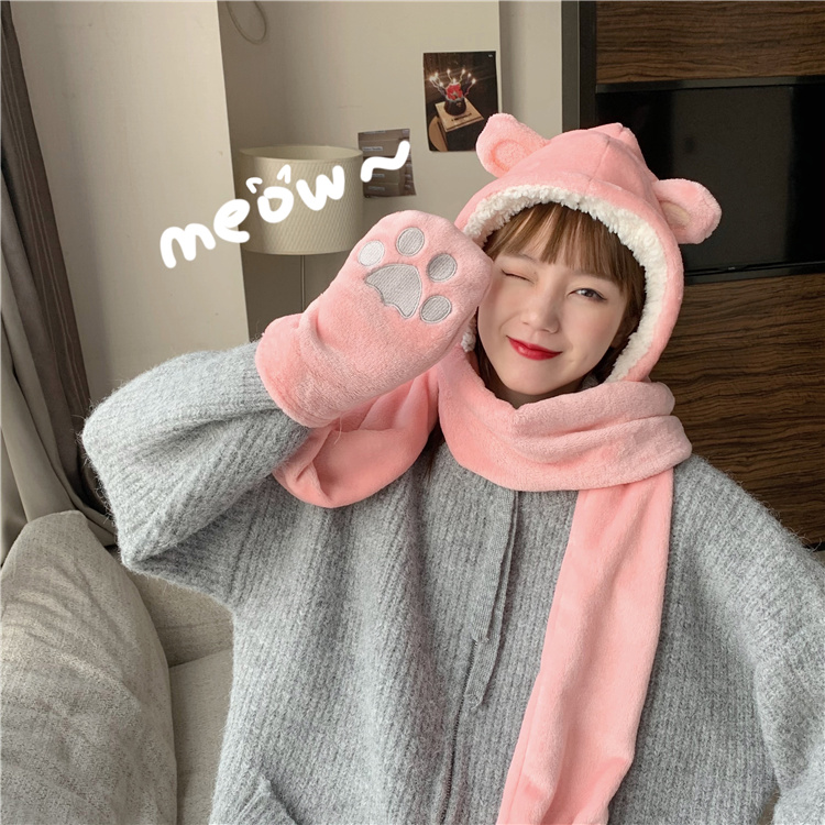 Real special price bear ear women's autumn and winter versatile scarf hat one new net red warm tide