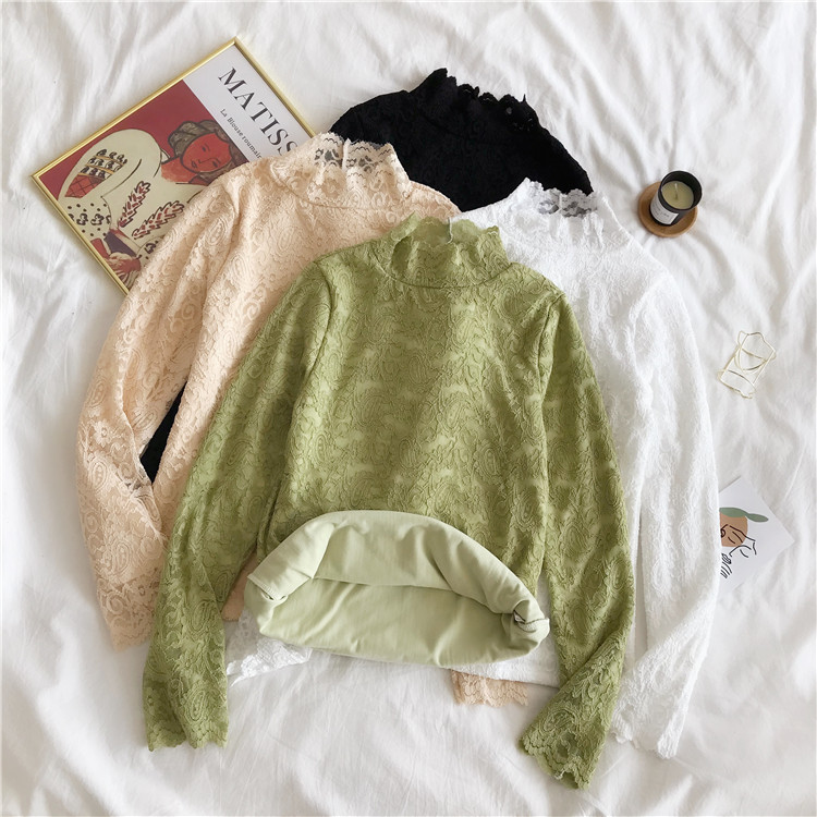 Real shot special price lace base coat women 2020 foreign style Korean Plush Lace Long Sleeve Blouse fashion