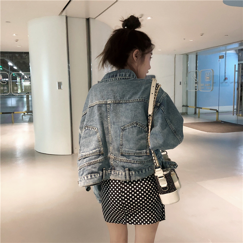 Actual Autumn Short Front and Back Large Pocket Jeans Jacket Women's Loose Chic Jeans