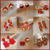 银针镶钻滴油龙形耳环本命年喜庆小众百搭耳钉中国红轻奢气质耳饰