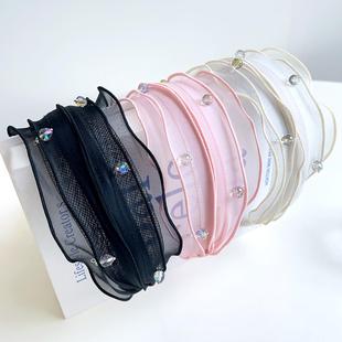 2025宽边钻石花朵发箍女网红新款钻石网纱发卡加宽边头箍头饰