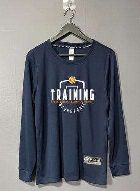 纯色宽松户外健身跑步运动长袖速干训练服透气宽松圆领春秋冬男T