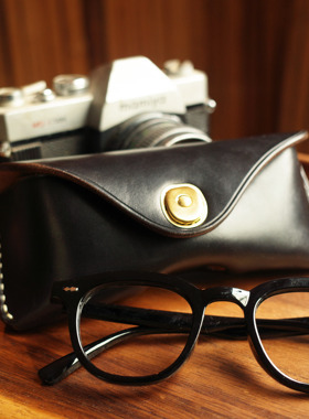 Horween美国霍尔文茶芯皮油蜡牛皮 RRL简约复古眼镜袋墨镜收纳包