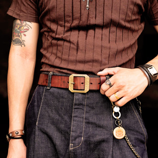 3.8 雕花铜扣绅士纯铜扣头意大利牛皮手工皮带男士 美式 复古RRL风格