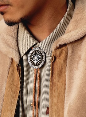 镀银波洛扣bolo tie领带 美式复古阿美咔叽美国西部牛仔衬衫领绳