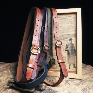 手工复古文艺男女头层牛皮铜扣简约个性 腰带皮带2.3cm 休闲百搭裤