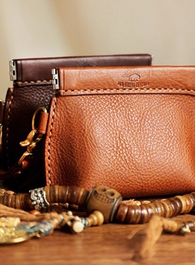 意大利mbox软植鞣牛皮弹片口金袋手工核桃文玩首饰收纳包耳机包