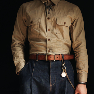 纯手工制作美式复 黄铜真皮耐用做旧简约工装牛仔裤皮带腰带 男款