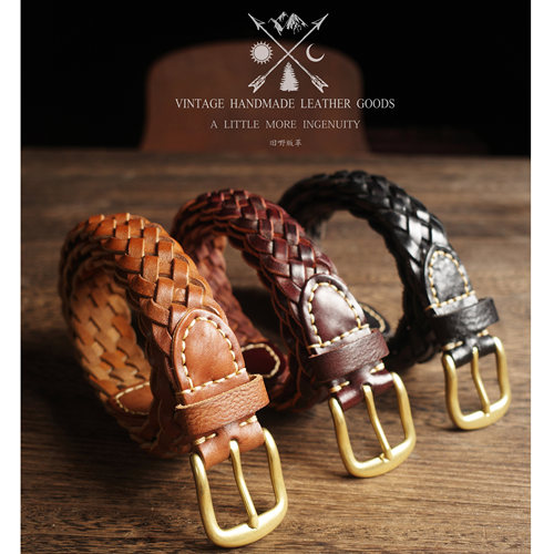 编织男女款文艺百搭编织牛皮腰带