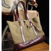 美式 复古日常户外大容量通勤旅行手工帆布拼皮手提单肩托特男女款