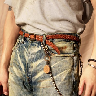 意大利头层植鞣革纯手工编织复古做旧皮带男女通用细款 2.3cm腰带