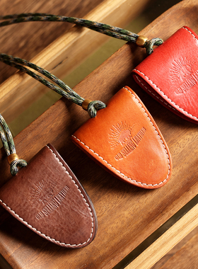 头层植鞣真牛皮复古挂脖户外旅行便携多功能磁吸眼镜夹墨镜收纳夹