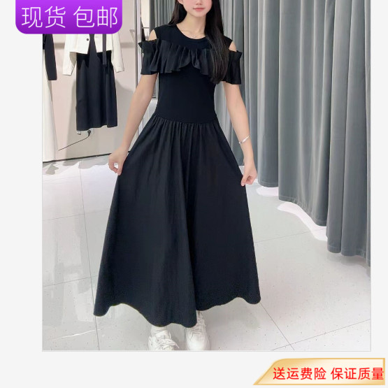韩版女装2025夏季新款时尚百搭显瘦露肩荷叶边连衣裙中长款长裙子