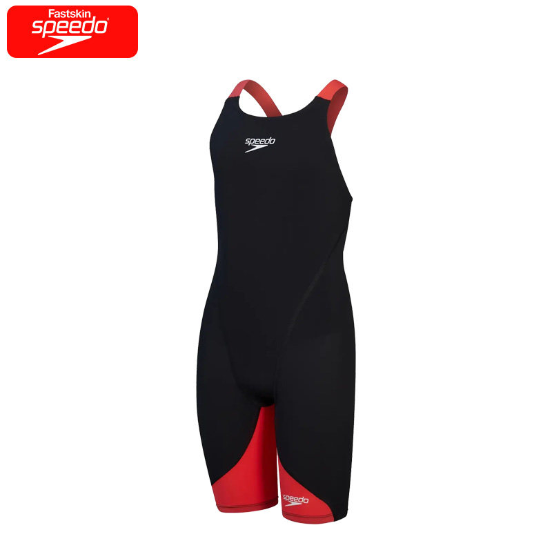 speedo/速比涛ignite系列鲨鱼皮青少年及膝泳衣黑色/火焰红
