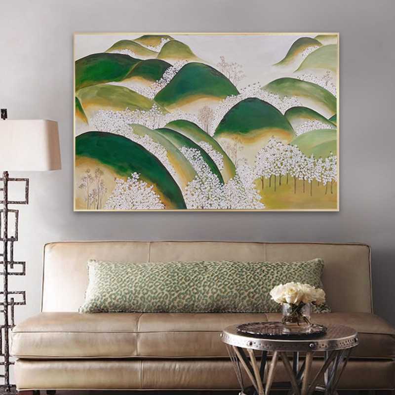 画格格 手绘油画背后有靠山挂画客厅沙发背景画法式中国风山水画