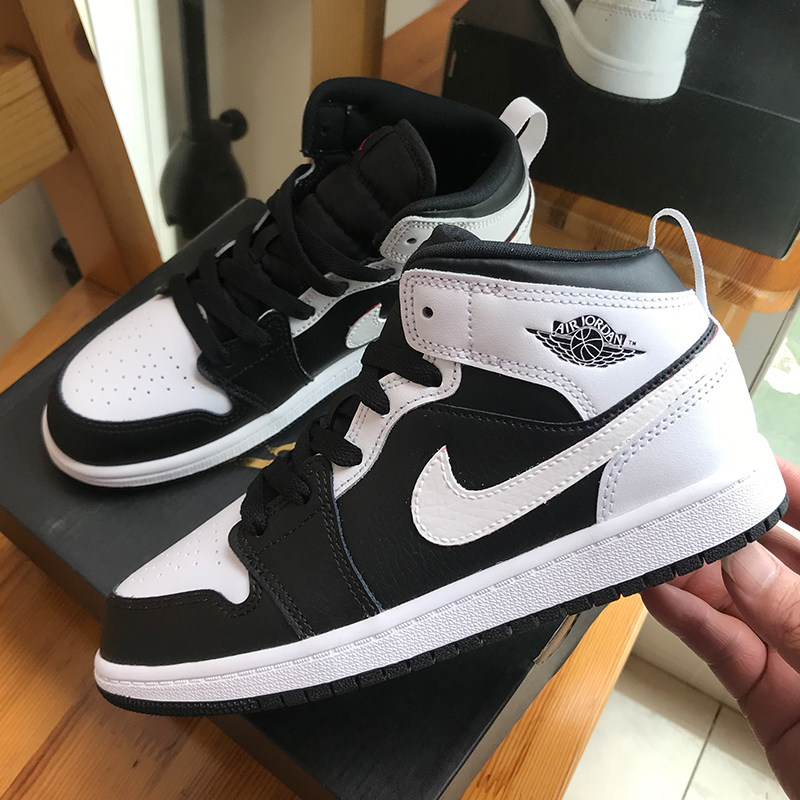 美国购回现货jordan  aj1童鞋 中帮黑白熊猫婴童儿童篮球鞋运动鞋