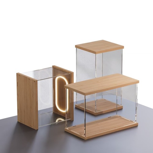 适用带灯可叠加亚克力展示盒乐高模型积木动漫手办透明防尘罩收纳