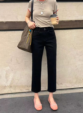 腿型修容笔黑色加绒四面弹九分烟管牛仔裤女2025小个子高腰直筒裤