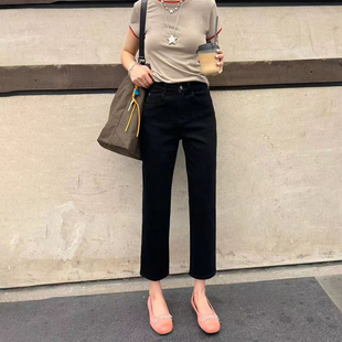 腿型修容笔黑色加绒四面弹九分烟管牛仔裤女2025小个子高腰直筒裤