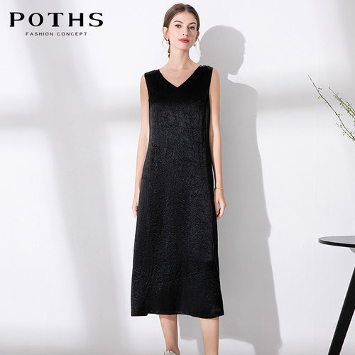 铂玺/POTHS通勤醋酸V领背心裙