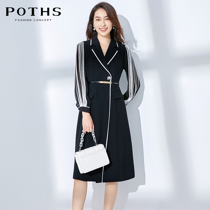 铂玺/POTHS职业OL黑白拼接连衣裙