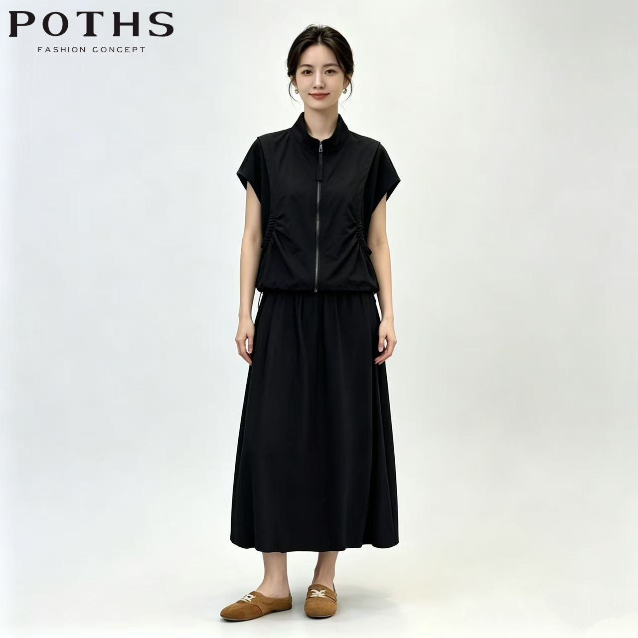 POTHS/铂玺2026韩系高级感立领拉链假两件短外套收腰上衣86210056