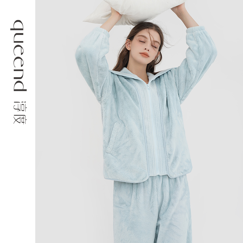 保暖珊瑚绒睡衣女套装淳度大翻领