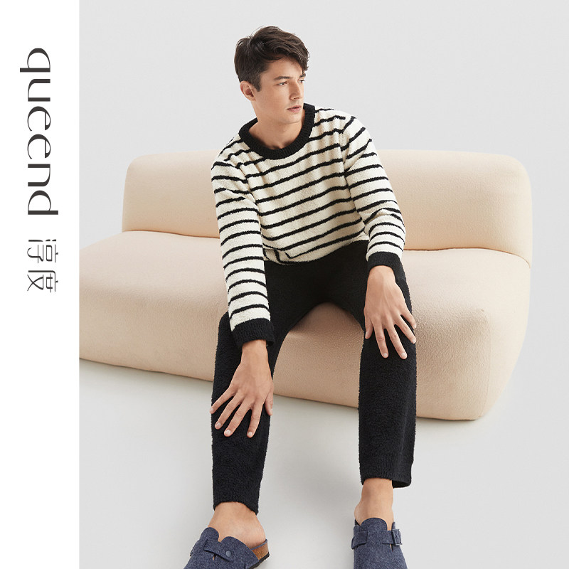 淳度【软绵绵】半边绒情侣睡衣女秋冬加厚长袖条纹珊瑚绒家居服男,女士内衣/男士内衣/家居服,睡衣/家居服套装,淘宝优惠券,粉丝福利购,淘宝优惠卷