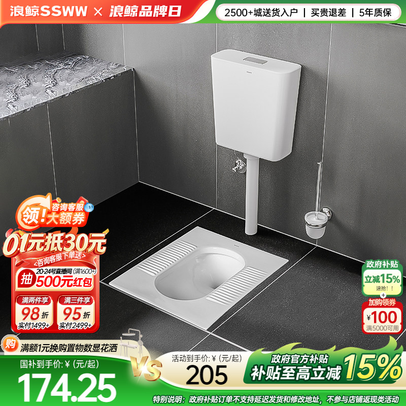 浪鲸卫浴蹲便器水箱整套装蹲厕防臭蹲坑家用便池厕所单水箱非标