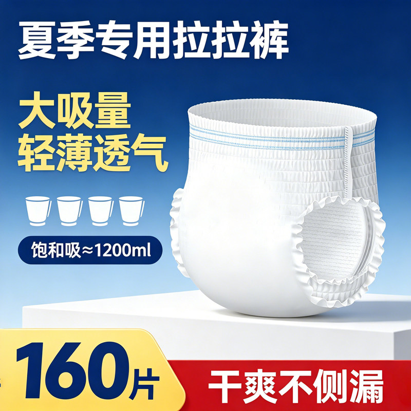 夏季装成人纸尿裤拉拉裤老年人专用尿不湿160片XL码经济装轻薄款