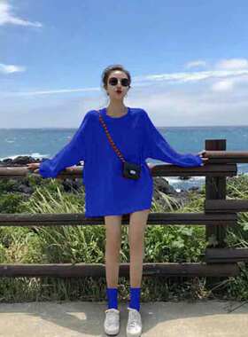 克莱因蓝色冰冰袜子女夏季薄款网红外穿透气中筒袜春秋日系堆堆袜