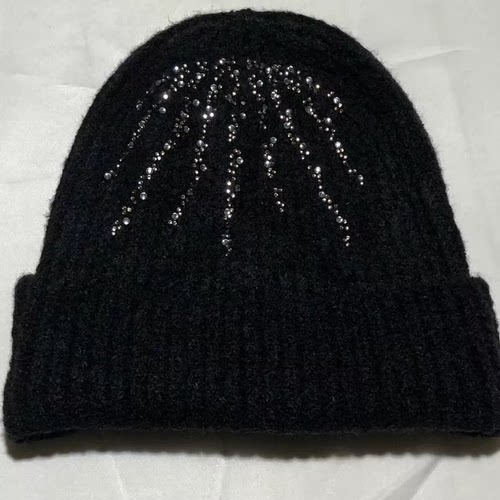 头围58-62cm黑色贴钻针织帽毛线帽子外贸单满20元包邮